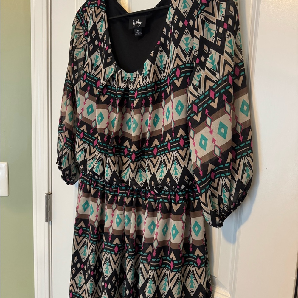 by & by Geometric Print Blouse - Black, Pink, Green - Picture 2 of 3